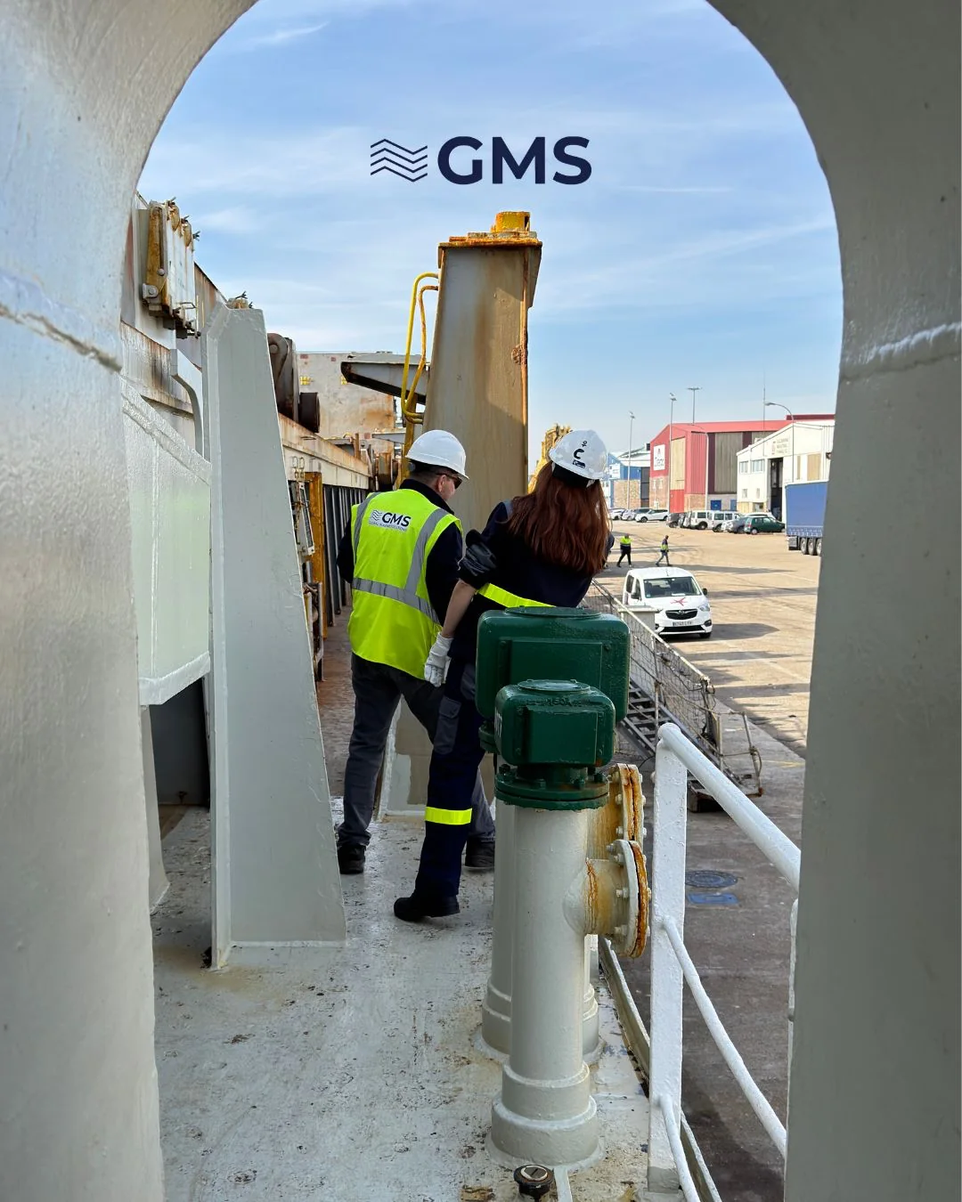 GMS team member in PPE at a vessel access